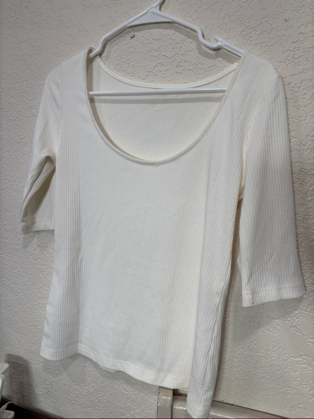Mijeong PARK. Ribbed Scoop Neck Long Sleeve Top - Ivory